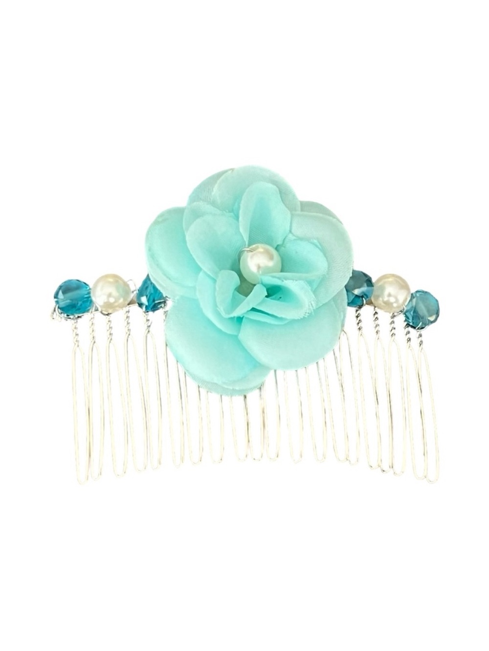 Floral Aqua Blue Hair Comb with Pearls and Crystals FINAL PRICE DROP